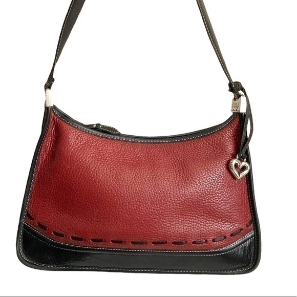 Brighton red black pebbled leather shoulder bag - Picture 1 of 12